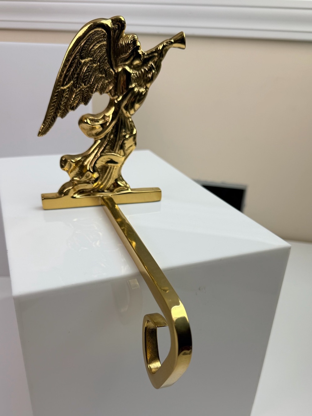 Vintage Brass Angel Stocking Holder Long Arm Ornate Christmas Religious Decor